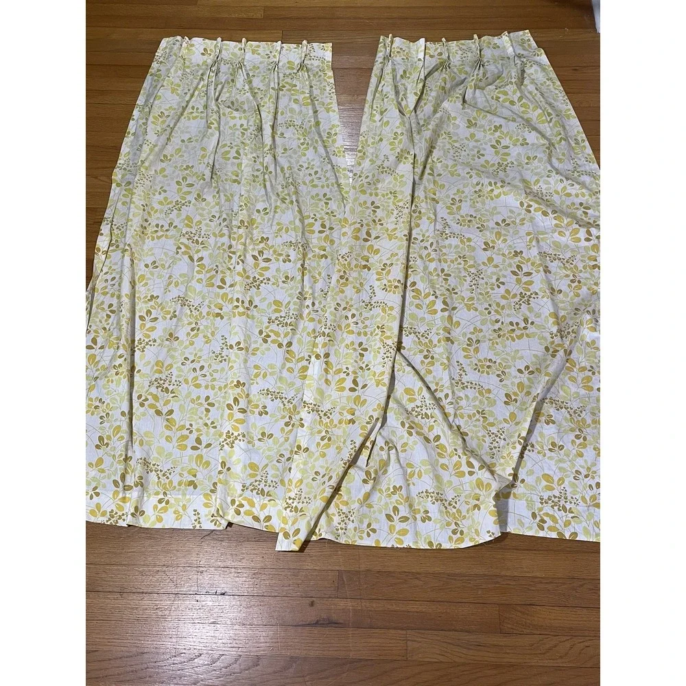 Vintage Floral Pinch Pleat Drape Panels Cotton Polyester MCM‎ Green Yellow 62